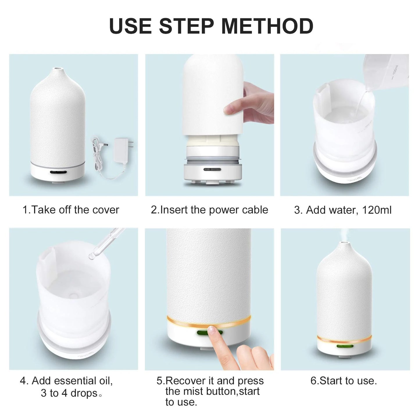 Diffusers for Essential Oils,Ceramic Diffuser,120Ml Ultrasonic Aromatherapy Diffusers with Auto Shut off Function for Home Office Room(White)