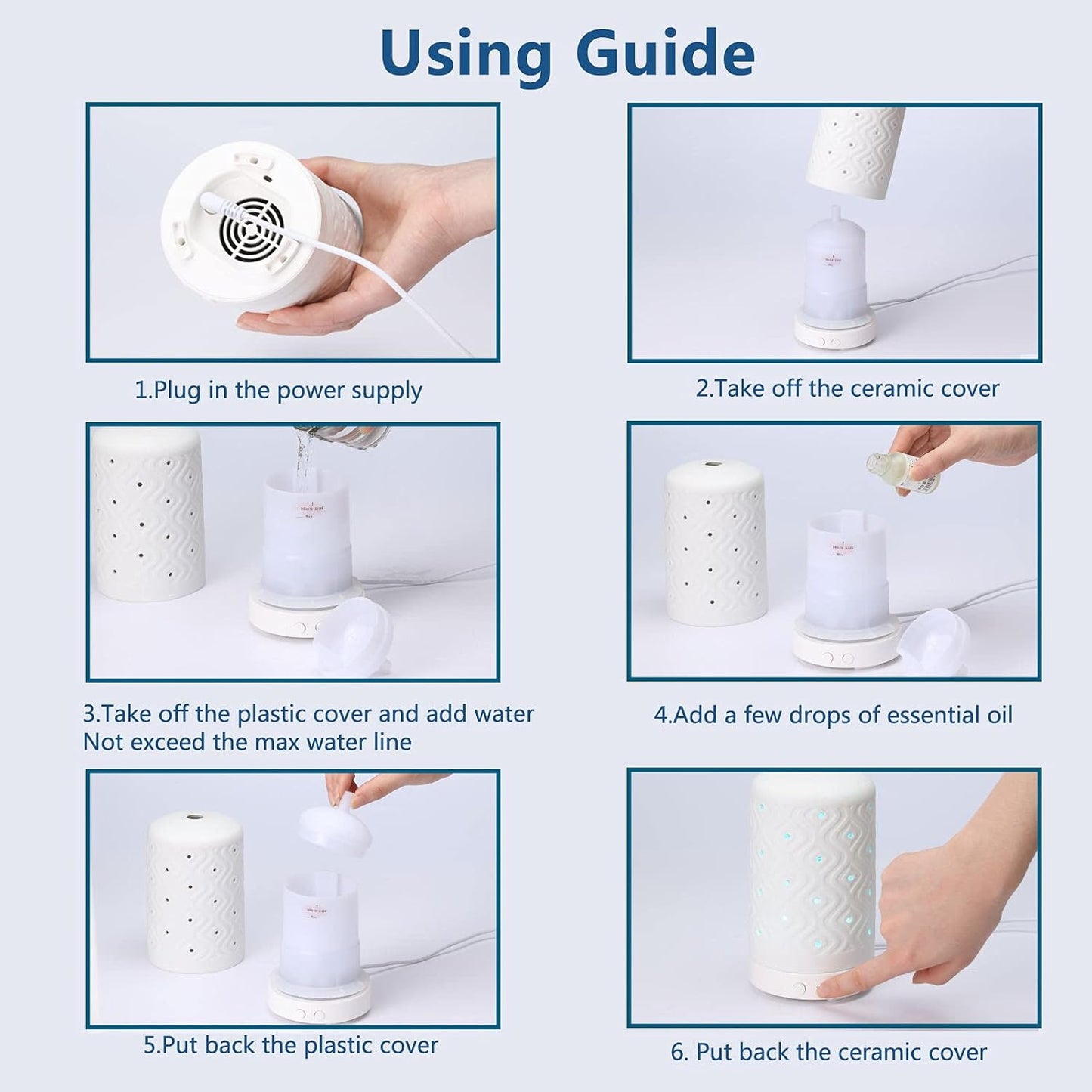 Essential Oil Diffuser Home Fragrance Aromatherapy Diffuser with 7 LED Color Changing Light and Auto off Safety Switch Light Ceramic Diffuser White
