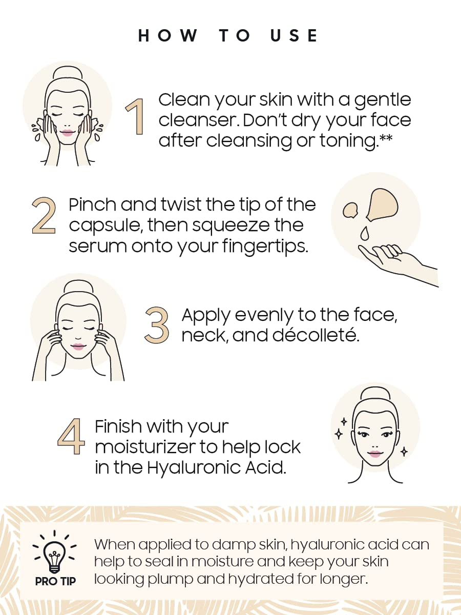 Hyaluronic Acid Serum for Face, anti Aging Serum for Fine Lines & Wrinkles, Hydrating Glow, Face Moisturizer Plump & Repair Dry Skin, Unscented, 30 Capsules