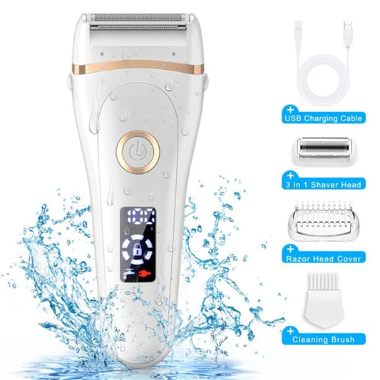 Electric Razor for Women,Cordless LED Display Shaver for Women,Portable Low Noise Rechargeable IPX7 Wet and Dry Use Bikini Razor,Painless Bikinii Trimmer Kit for Arm,Leg,Armpit,Bikinii Area White